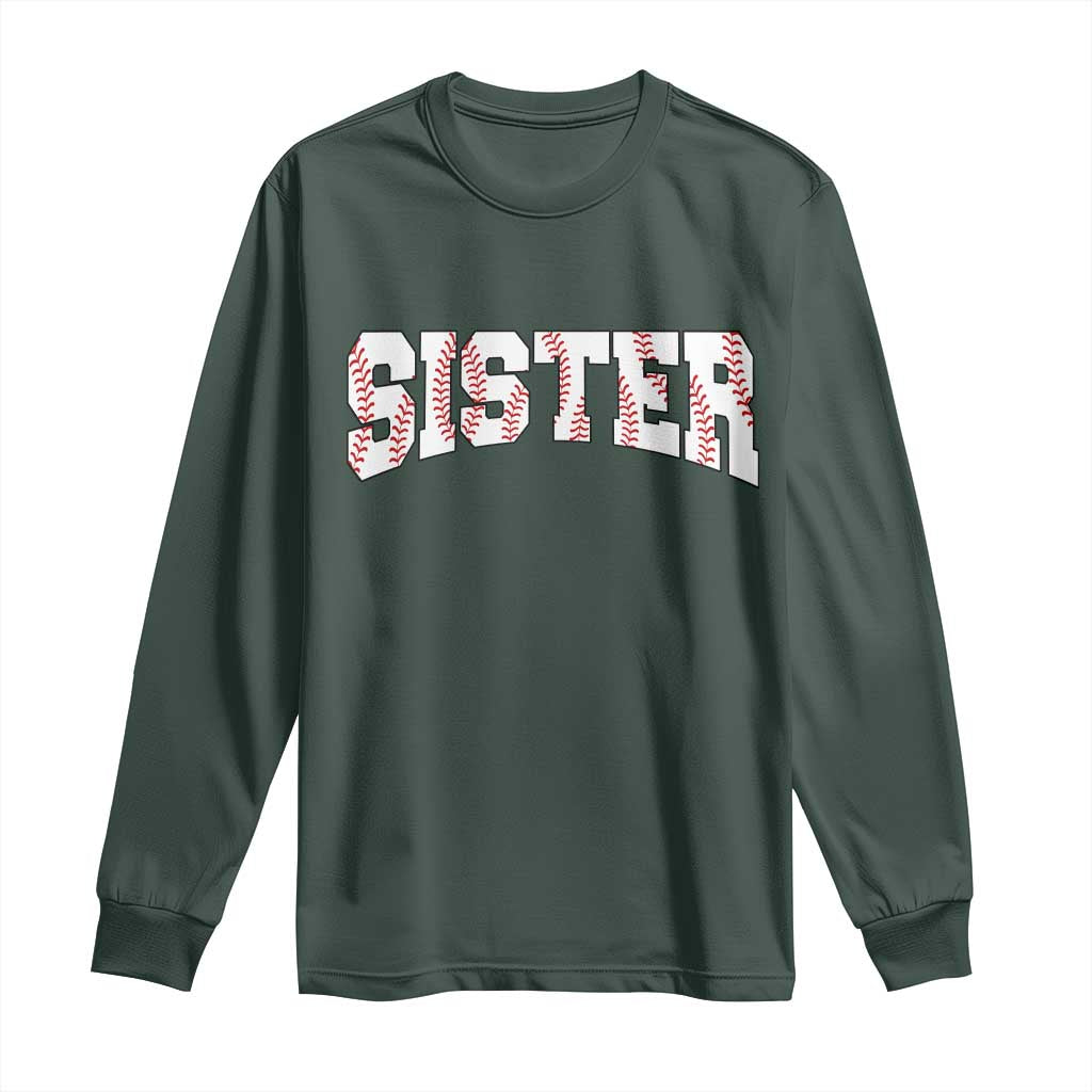 Baseball Sister Long Sleeve Shirt Retro Varsity Baseball Season Family TS10 Dark Forest Green Print Your Wear