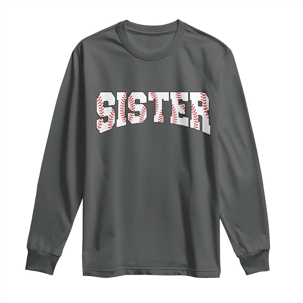 Baseball Sister Long Sleeve Shirt Retro Varsity Baseball Season Family TS10 Dark Heather Print Your Wear