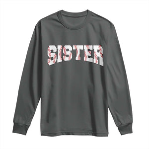 Baseball Sister Long Sleeve Shirt Retro Varsity Baseball Season Family TS10 Dark Heather Print Your Wear