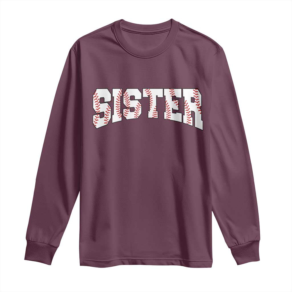 Baseball Sister Long Sleeve Shirt Retro Varsity Baseball Season Family TS10 Maroon Print Your Wear