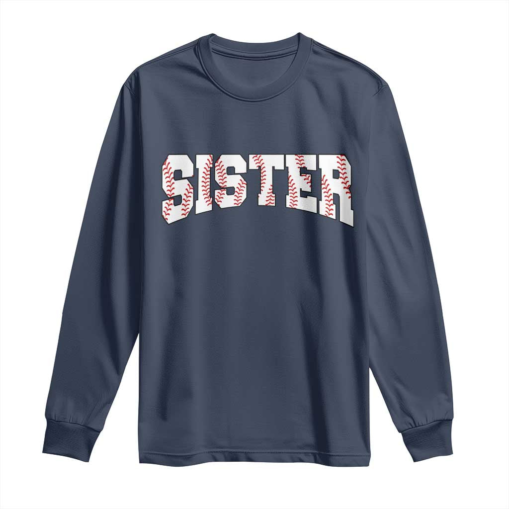 Baseball Sister Long Sleeve Shirt Retro Varsity Baseball Season Family TS10 Navy Print Your Wear