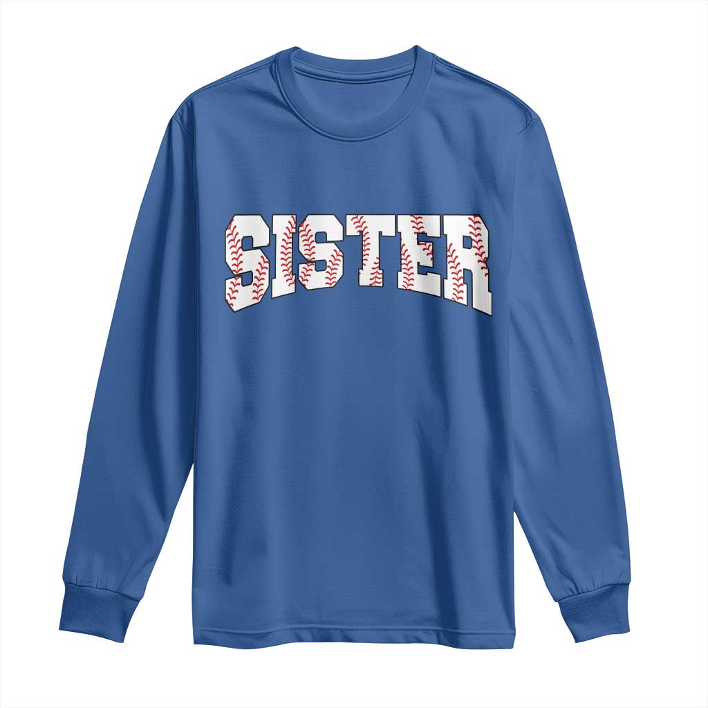 Baseball Sister Long Sleeve Shirt Retro Varsity Baseball Season Family TS10 Royal Blue Print Your Wear