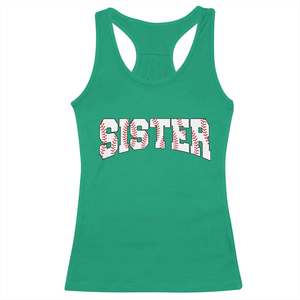 Baseball Sister Racerback Tank Top Retro Varsity Baseball Season Family TS10 Irish Green Print Your Wear