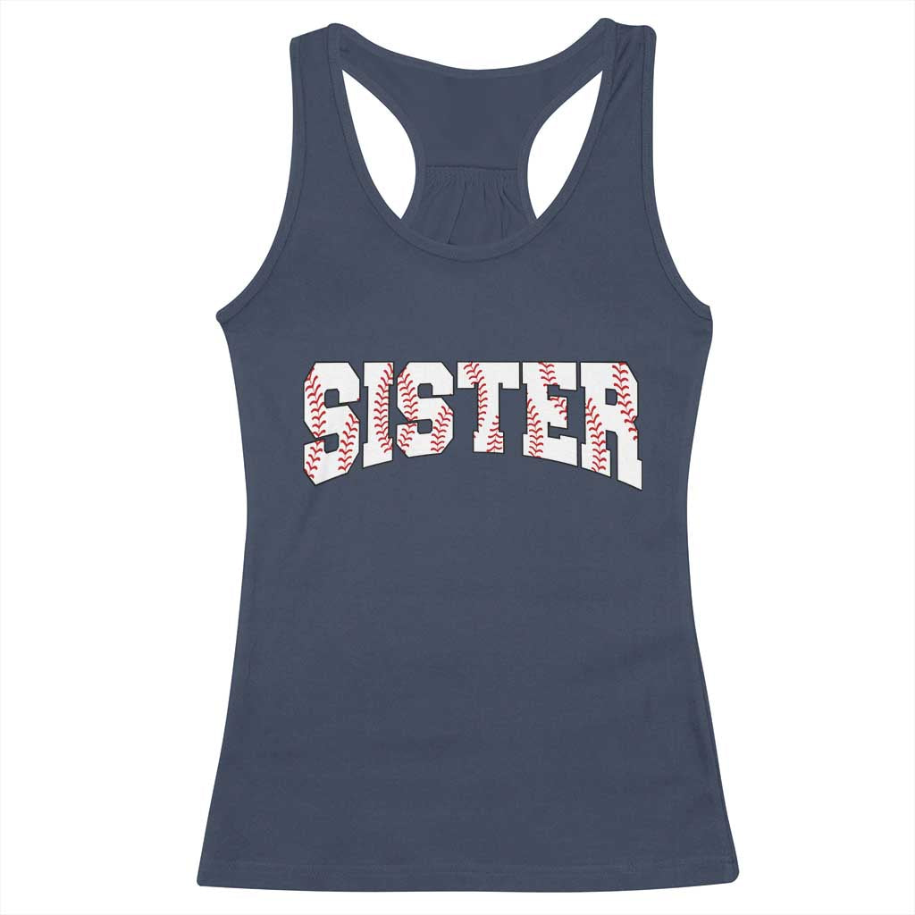 Baseball Sister Racerback Tank Top Retro Varsity Baseball Season Family TS10 Navy Print Your Wear