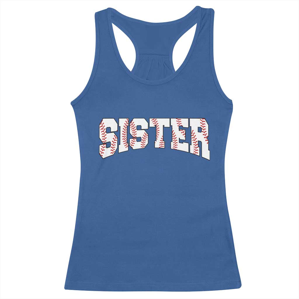 Baseball Sister Racerback Tank Top Retro Varsity Baseball Season Family TS10 Royal Blue Print Your Wear