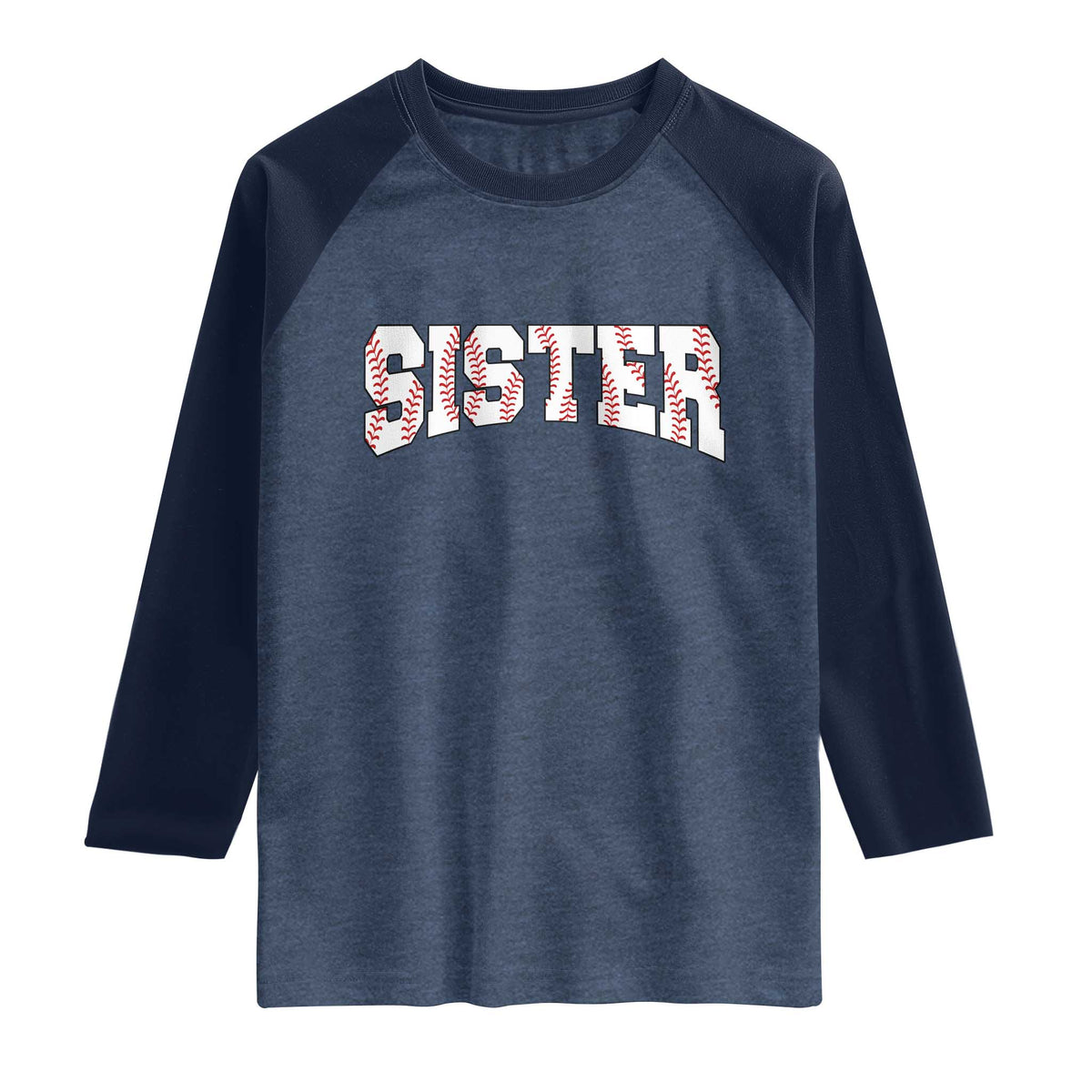 Baseball Sister Raglan Shirt Retro Varsity Baseball Season Family TS10 Heather Denim Navy Print Your Wear