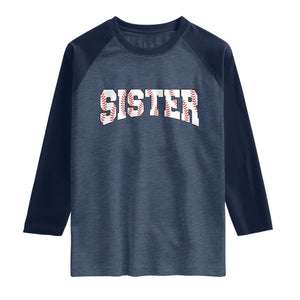Baseball Sister Raglan Shirt Retro Varsity Baseball Season Family TS10 Heather Denim Navy Print Your Wear