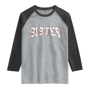 Baseball Sister Raglan Shirt Retro Varsity Baseball Season Family TS10 Heather Gray Heather Charcoal Print Your Wear