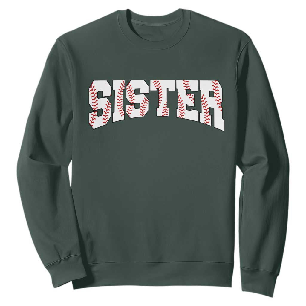 Baseball Sister Sweatshirt Retro Varsity Baseball Season Family TS10 Dark Forest Green Print Your Wear