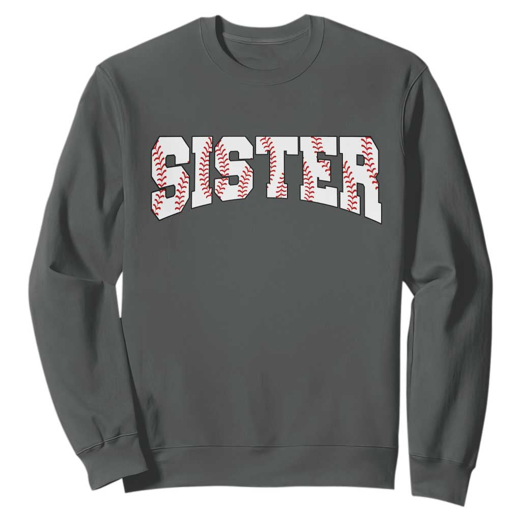 Baseball Sister Sweatshirt Retro Varsity Baseball Season Family TS10 Dark Heather Print Your Wear