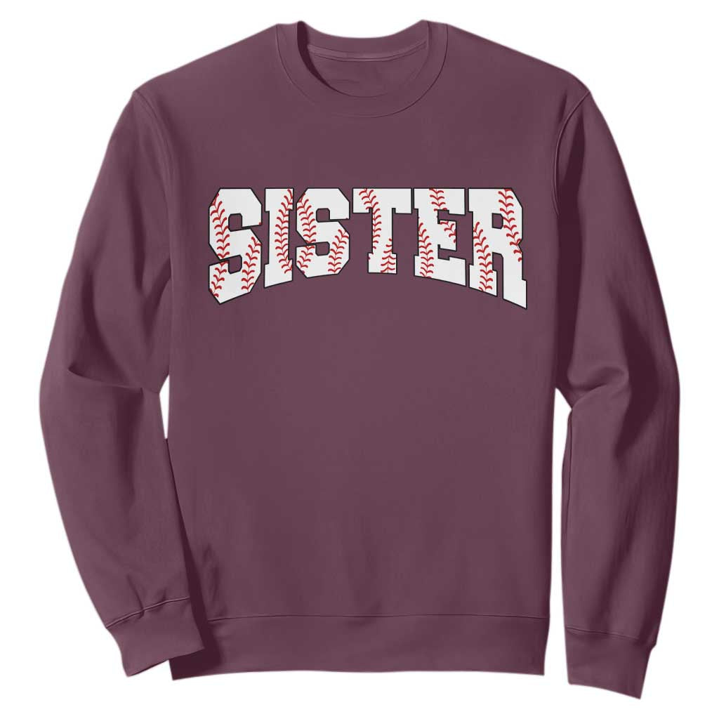 Baseball Sister Sweatshirt Retro Varsity Baseball Season Family TS10 Maroon Print Your Wear