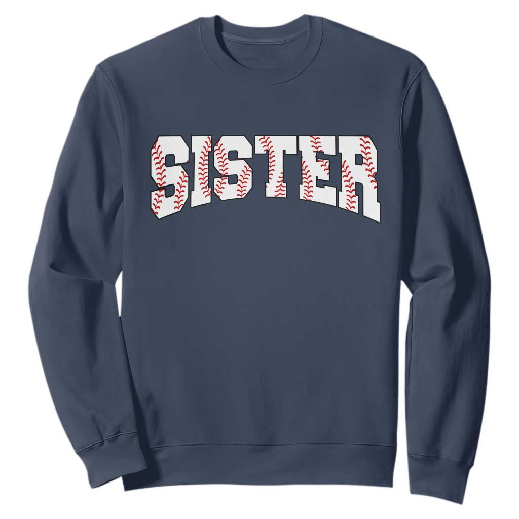 Baseball Sister Sweatshirt Retro Varsity Baseball Season Family TS10 Navy Print Your Wear
