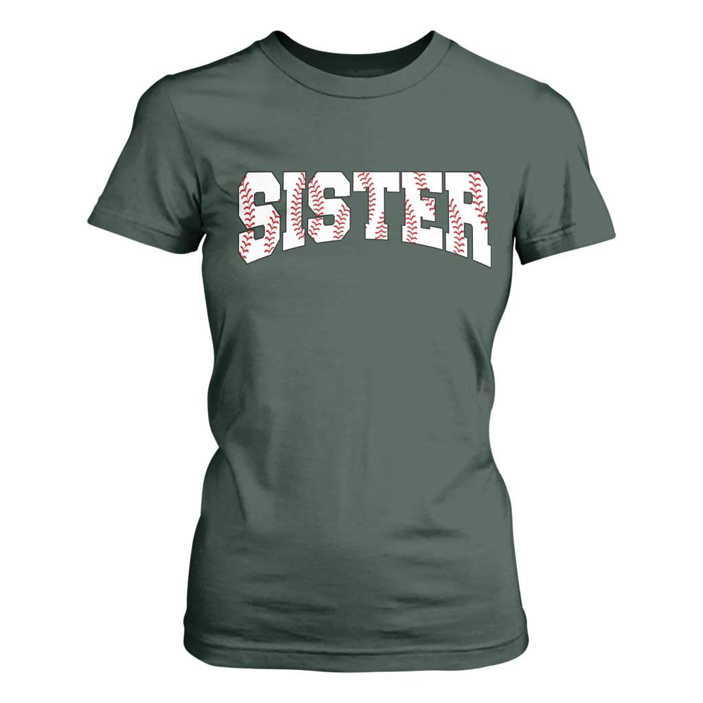 Baseball Sister T Shirt For Women Retro Varsity Baseball Season Family TS10 Dark Forest Green Print Your Wear