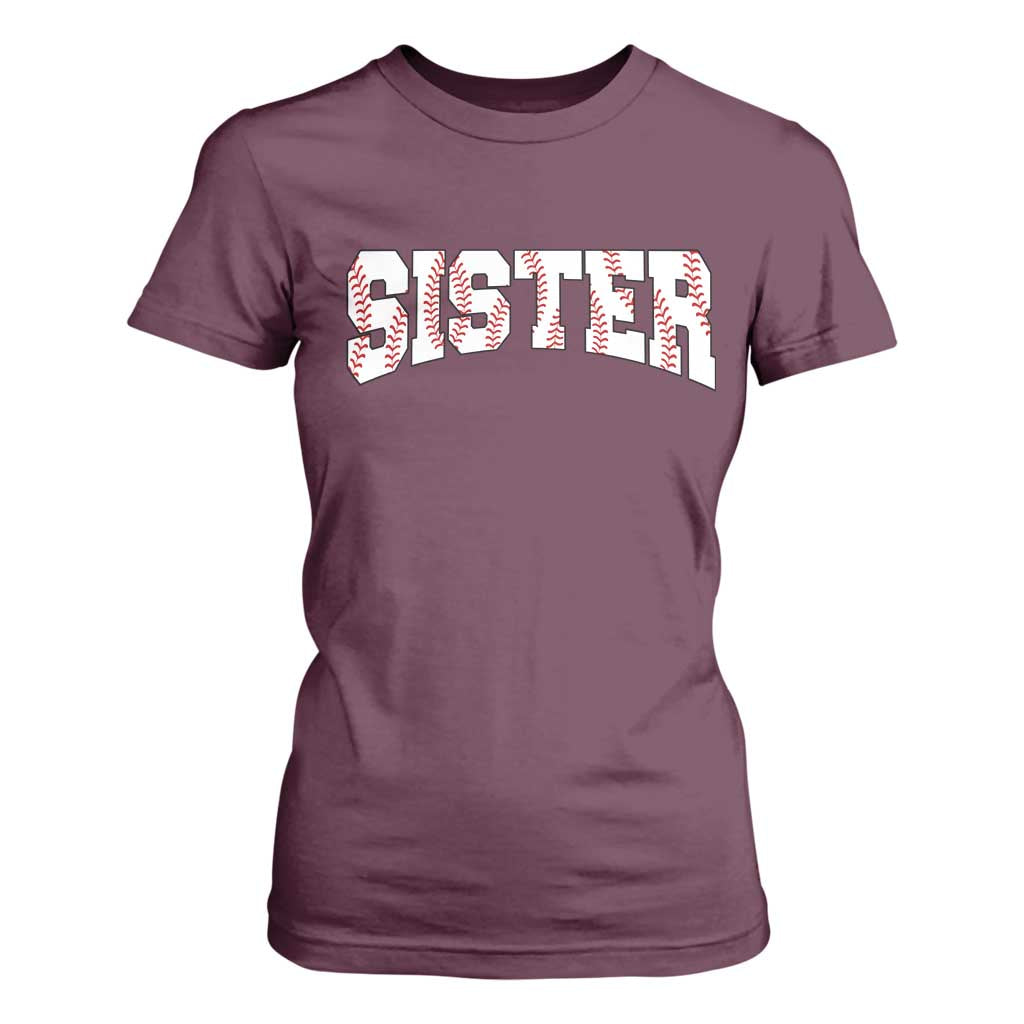 Baseball Sister T Shirt For Women Retro Varsity Baseball Season Family TS10 Maroon Print Your Wear