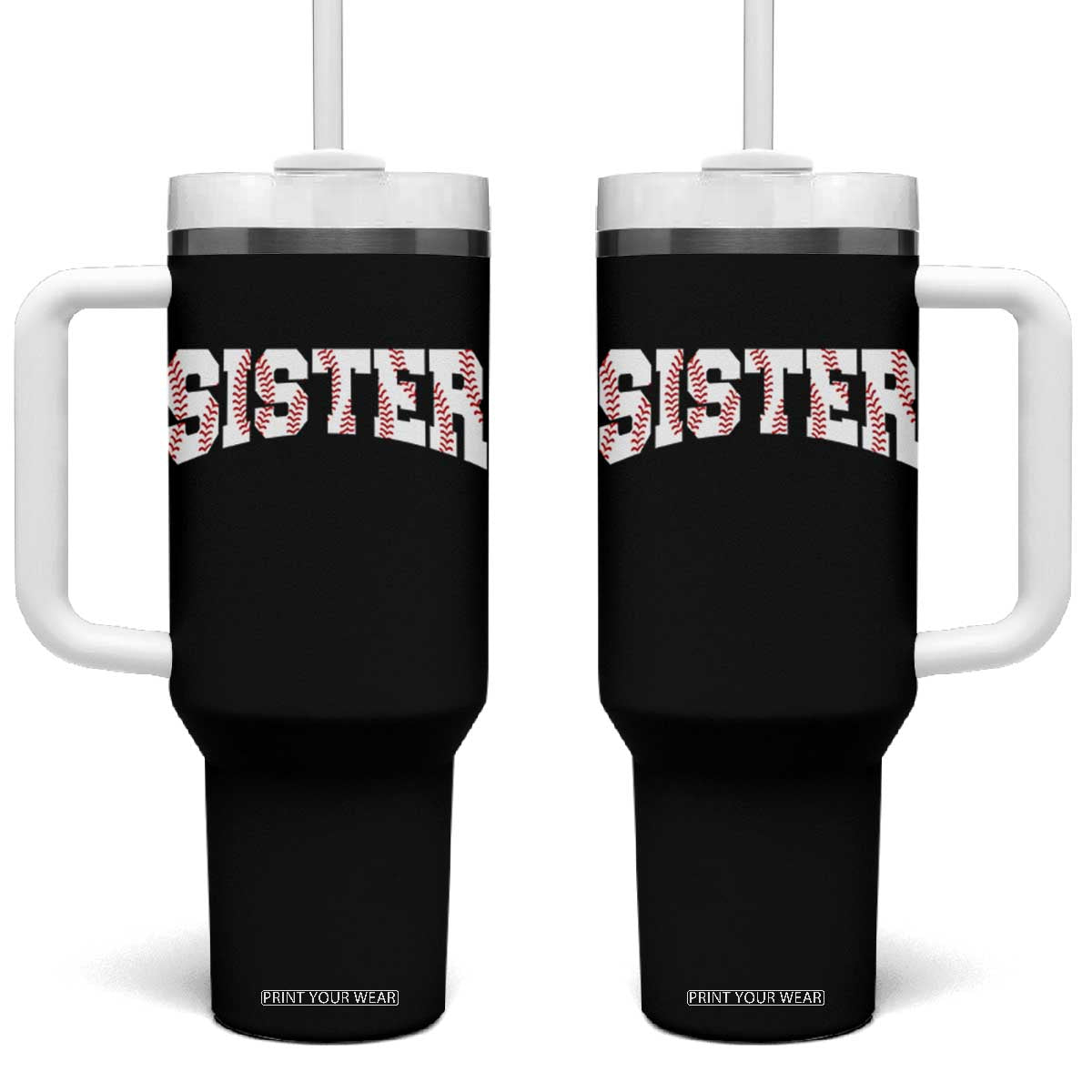 Baseball Sister Tumbler With Handle Retro Varsity Baseball Season Family TS10 One Size: 40 oz Black Print Your Wear