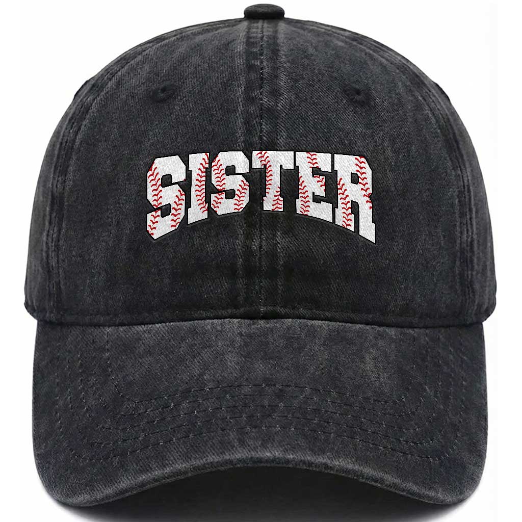 Baseball Sister Washed Cotton Baseball Cap Retro Varsity Baseball Season Family