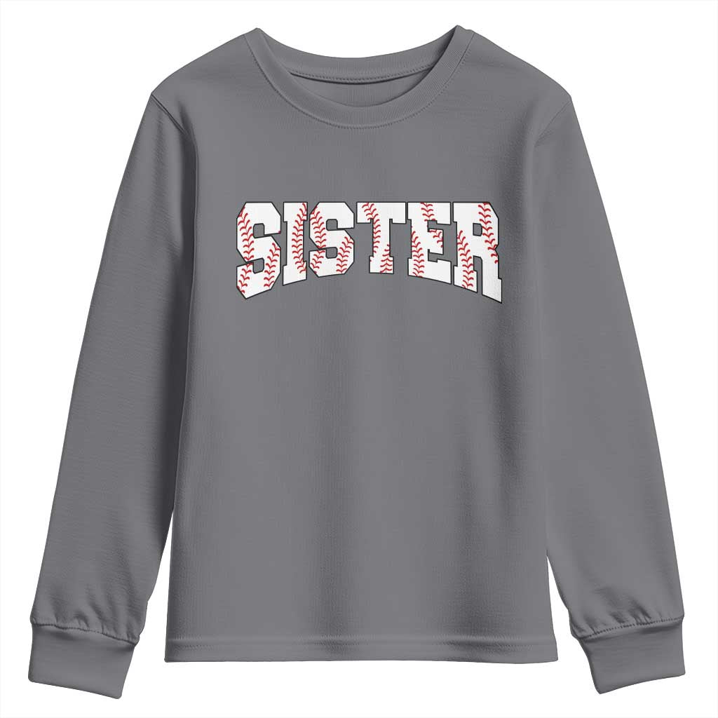 Baseball Sister Youth Sweatshirt Retro Varsity Baseball Season Family TS10 Charcoal Print Your Wear