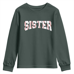 Baseball Sister Youth Sweatshirt Retro Varsity Baseball Season Family TS10 Dark Forest Green Print Your Wear