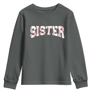 Baseball Sister Youth Sweatshirt Retro Varsity Baseball Season Family TS10 Dark Heather Print Your Wear