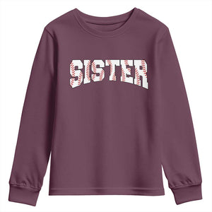 Baseball Sister Youth Sweatshirt Retro Varsity Baseball Season Family TS10 Maroon Print Your Wear