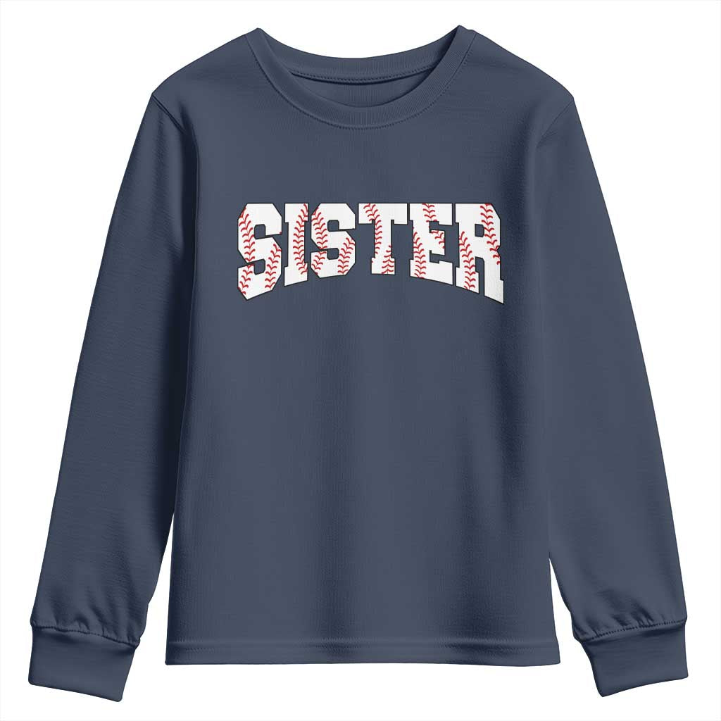 Baseball Sister Youth Sweatshirt Retro Varsity Baseball Season Family TS10 Navy Print Your Wear