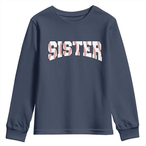 Baseball Sister Youth Sweatshirt Retro Varsity Baseball Season Family TS10 Navy Print Your Wear