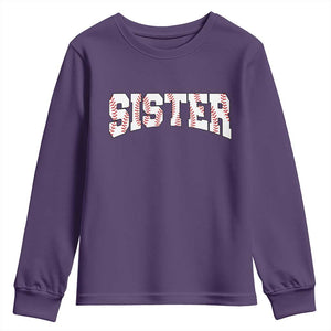 Baseball Sister Youth Sweatshirt Retro Varsity Baseball Season Family TS10 Purple Print Your Wear