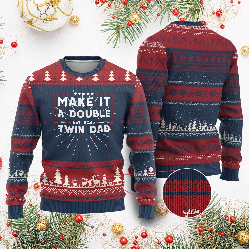 Twin Dad Knit Sweatshirt Make It A Double Funny New Dad Fathers Day TS10 Burgundy Print Your Wear