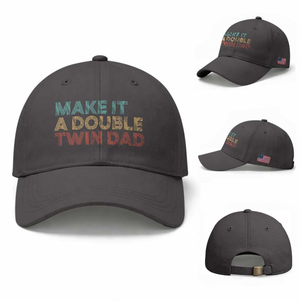 Retro Twin Dad Baseball Cap Make It A Double Funny Fathers Day TS10 Baseball Cap Universal Fit Dark Gray Print Your Wear