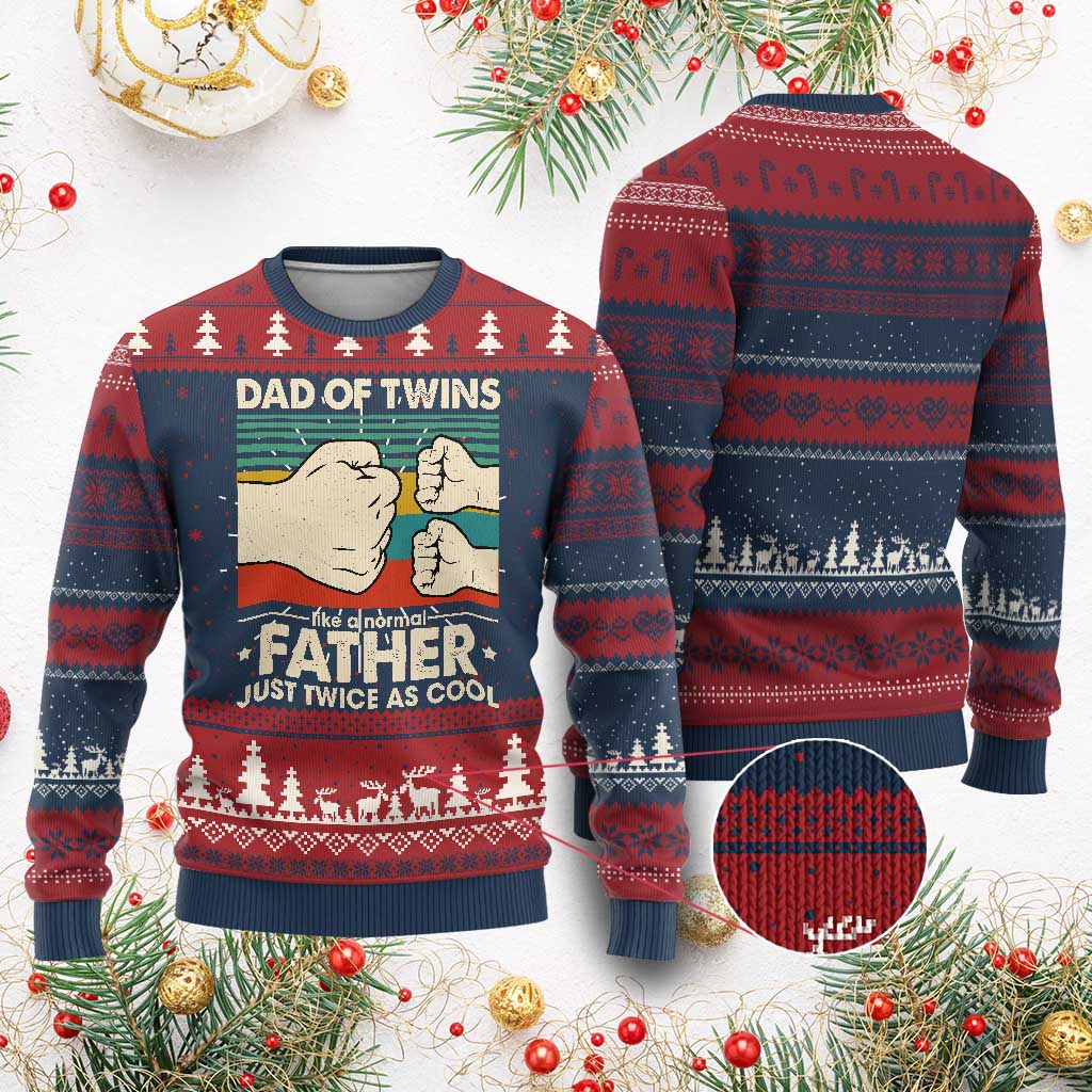 Retro Twin Dad Knit Sweatshirt Like A Normal But Just Twice As Cool - Print Your Wear
