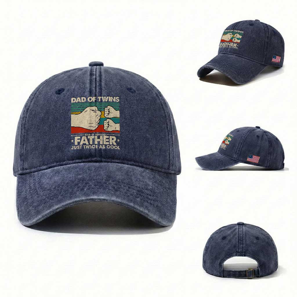 Retro Twin Dad Washed Cotton Baseball Cap Like A Normal But Just Twice As Cool TS10 Washed Cap Universal Fit Navy Print Your Wear