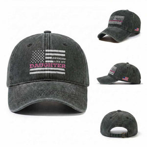Awesome Like My Daughter Washed Cotton Baseball Cap Girl Dad Father's Day American Flag TS10 Washed Cap Universal Fit Dark Green Print Your Wear