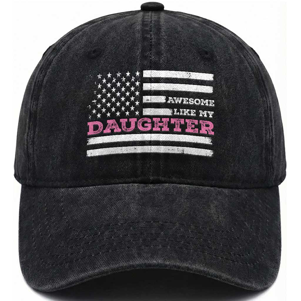 Awesome Like My Daughter Washed Cotton Baseball Cap Girl Dad Father's Day American Flag TS10 Print Your Wear