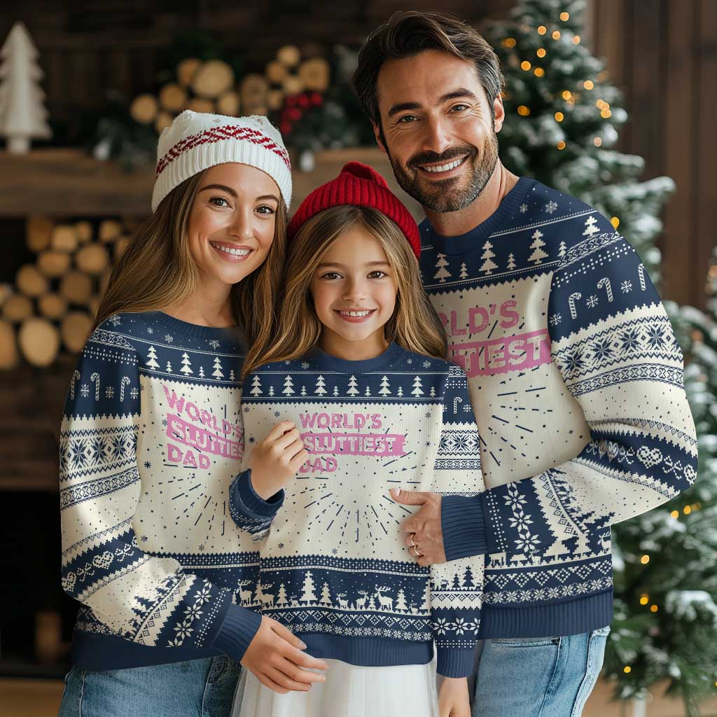 Worlds Sluttiest Dad Knit Sweatshirt Funny Meme Joke TS10 Navy Print Your Wear