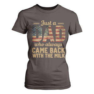 Just A Dad Who Always Came Back With The Milk T Shirt For Women Retro Raccoon American Flag TS10 Dark Chocolate Print Your Wear