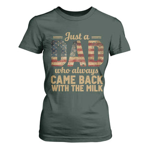 Just A Dad Who Always Came Back With The Milk T Shirt For Women Retro Raccoon American Flag TS10 Dark Forest Green Print Your Wear