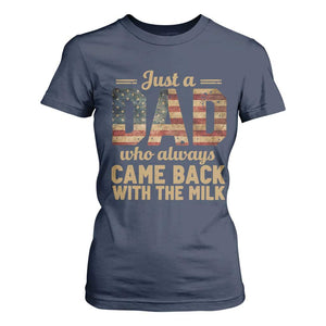 Just A Dad Who Always Came Back With The Milk T Shirt For Women Retro Raccoon American Flag TS10 Navy Print Your Wear
