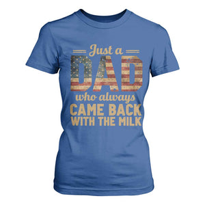 Just A Dad Who Always Came Back With The Milk T Shirt For Women Retro Raccoon American Flag TS10 Royal Blue Print Your Wear