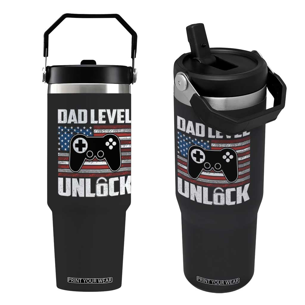 Funny New Dad Flip Straw Tumbler First Fathers Day Dad Level Unlocked Gaming Gamer TS10 One Size: 30 oz Black Print Your Wear