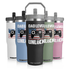 Funny New Dad Flip Straw Tumbler First Fathers Day Dad Level Unlocked Gaming Gamer TS10 Print Your Wear