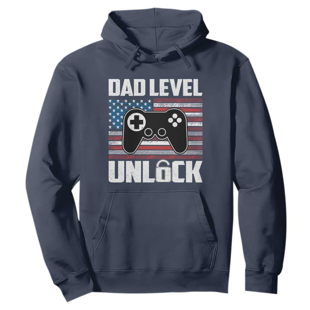 Funny New Dad Hoodie First Fathers Day Dad Level Unlocked Gaming Gamer TS10 Navy Print Your Wear