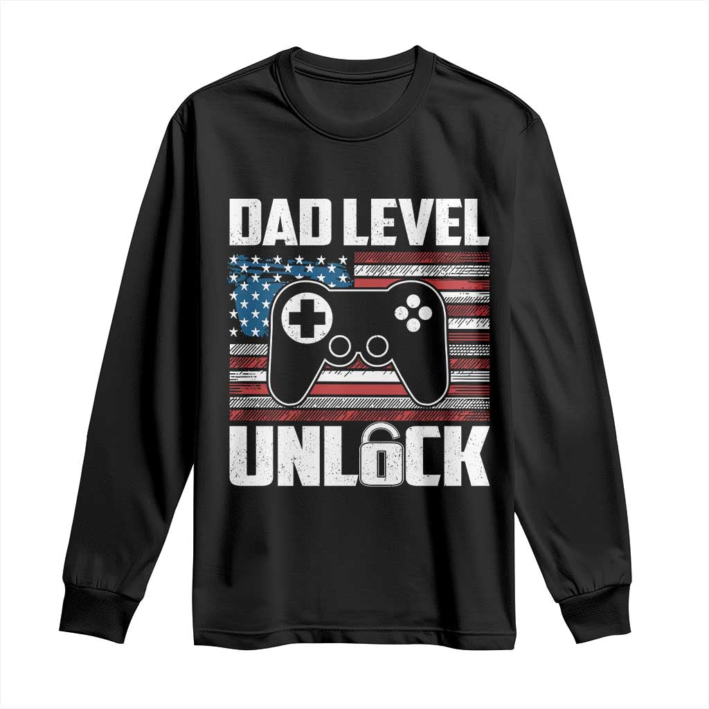 Funny New Dad Long Sleeve Shirt First Fathers Day Dad Level Unlocked Gaming Gamer TS10 Black Print Your Wear