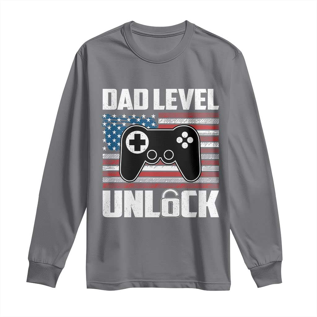 Funny New Dad Long Sleeve Shirt First Fathers Day Dad Level Unlocked Gaming Gamer TS10 Charcoal Print Your Wear