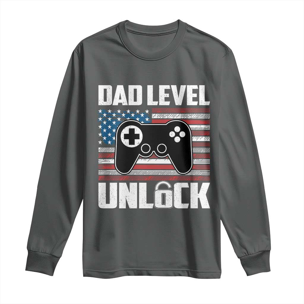 Funny New Dad Long Sleeve Shirt First Fathers Day Dad Level Unlocked Gaming Gamer TS10 Dark Heather Print Your Wear
