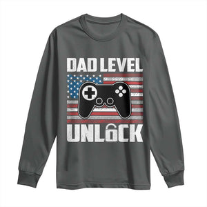Funny New Dad Long Sleeve Shirt First Fathers Day Dad Level Unlocked Gaming Gamer TS10 Dark Heather Print Your Wear