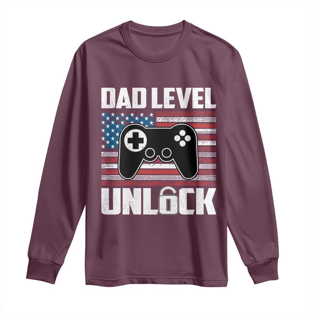Funny New Dad Long Sleeve Shirt First Fathers Day Dad Level Unlocked Gaming Gamer TS10 Maroon Print Your Wear
