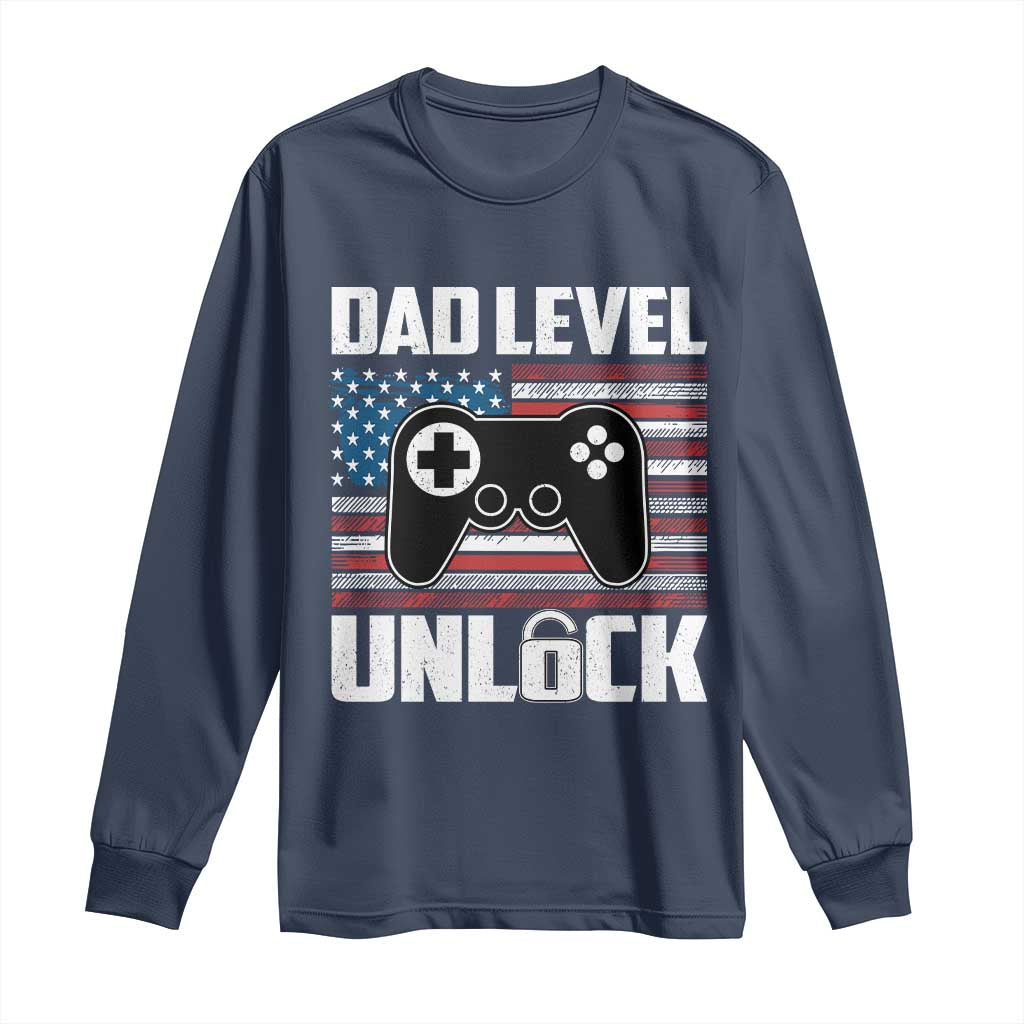 Funny New Dad Long Sleeve Shirt First Fathers Day Dad Level Unlocked Gaming Gamer TS10 Navy Print Your Wear