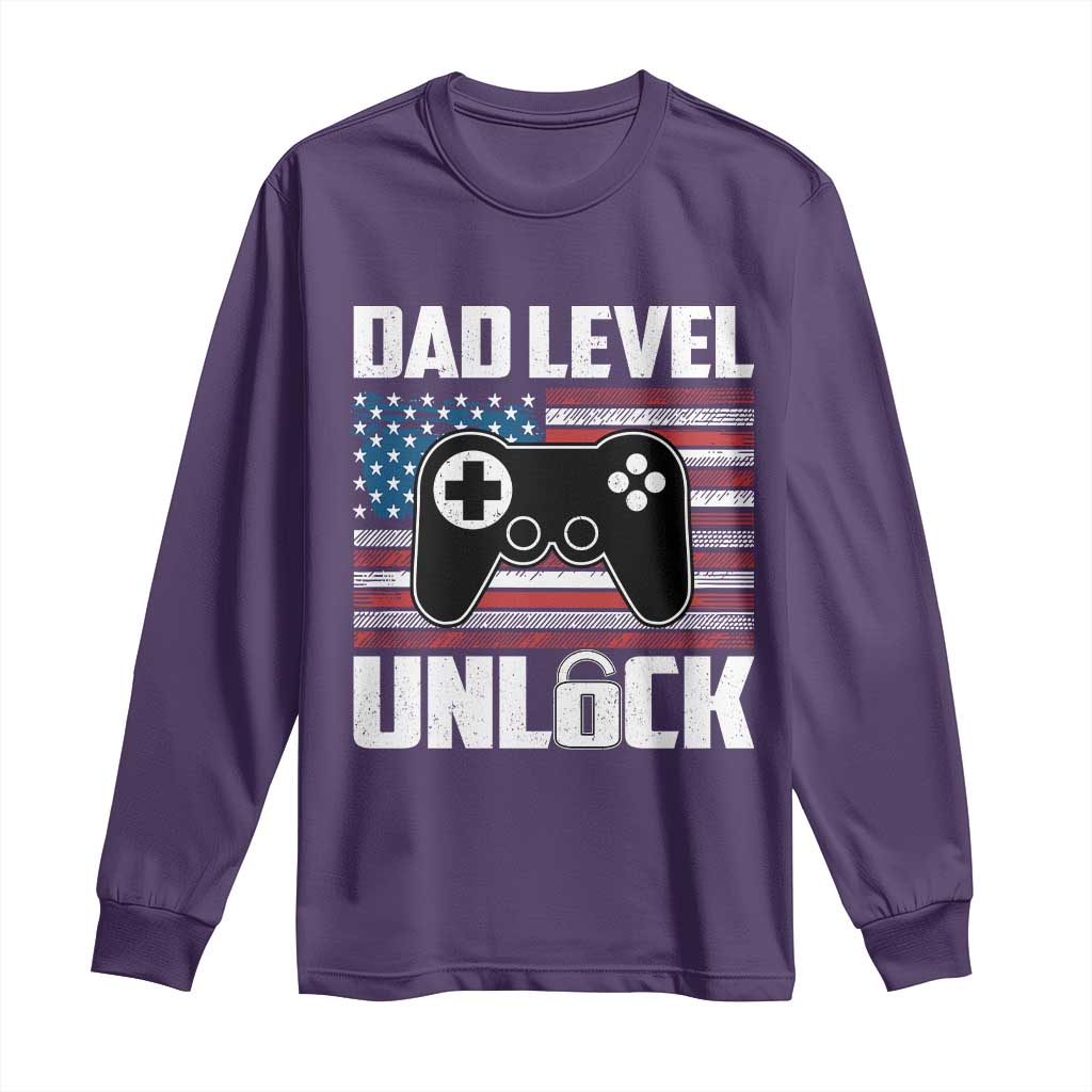 Funny New Dad Long Sleeve Shirt First Fathers Day Dad Level Unlocked Gaming Gamer TS10 Purple Print Your Wear