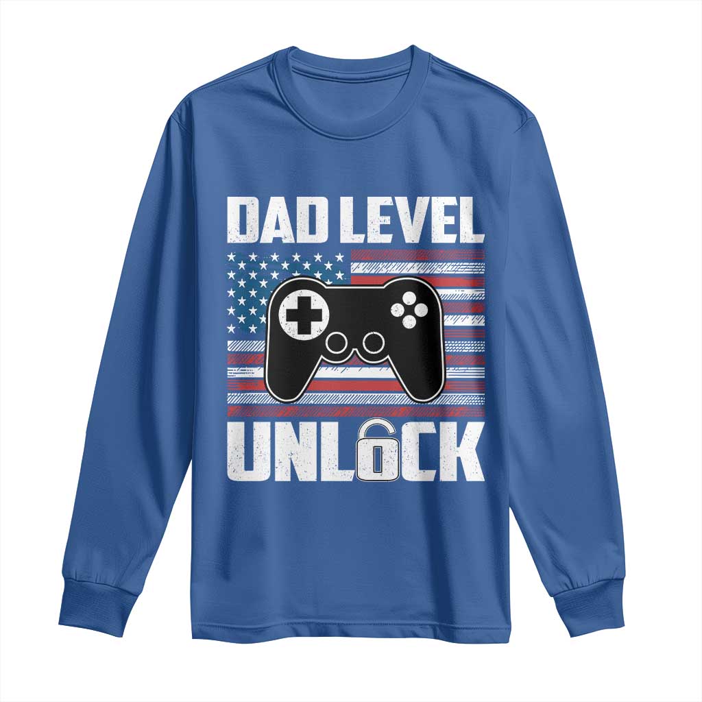 Funny New Dad Long Sleeve Shirt First Fathers Day Dad Level Unlocked Gaming Gamer TS10 Royal Blue Print Your Wear