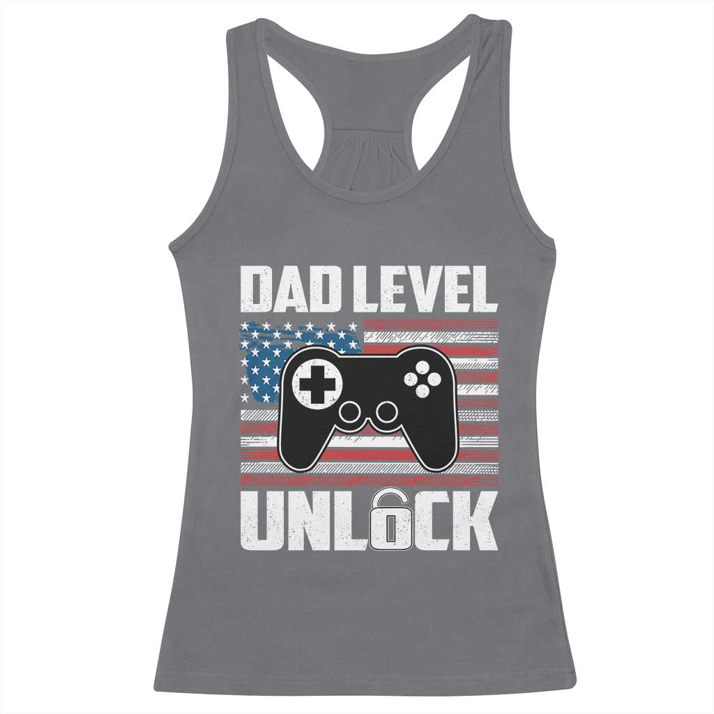 Funny New Dad Racerback Tank Top First Fathers Day Dad Level Unlocked Gaming Gamer TS10 Charcoal Print Your Wear